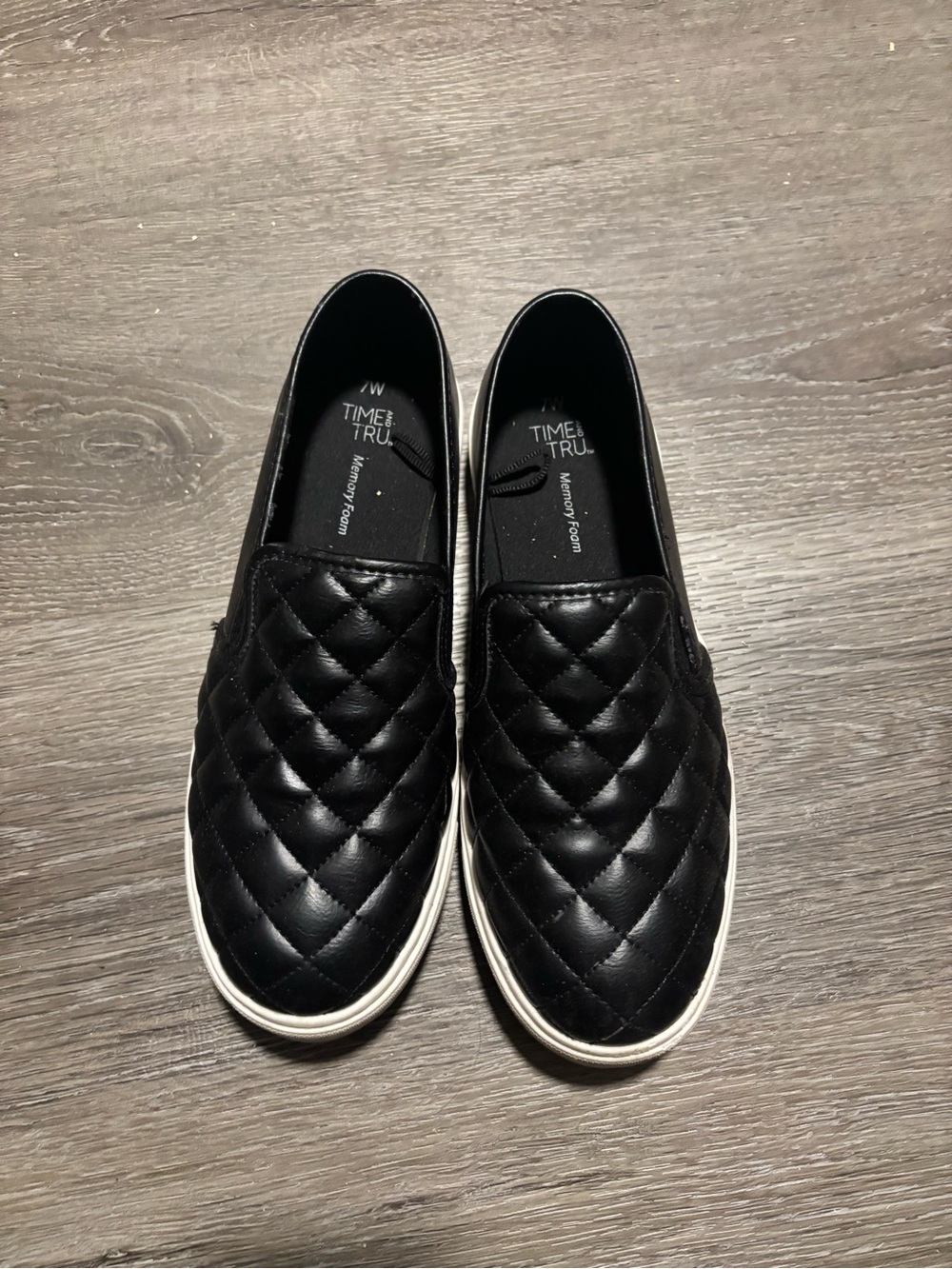 Time and Tru Black Quilted Slip-On Loafers